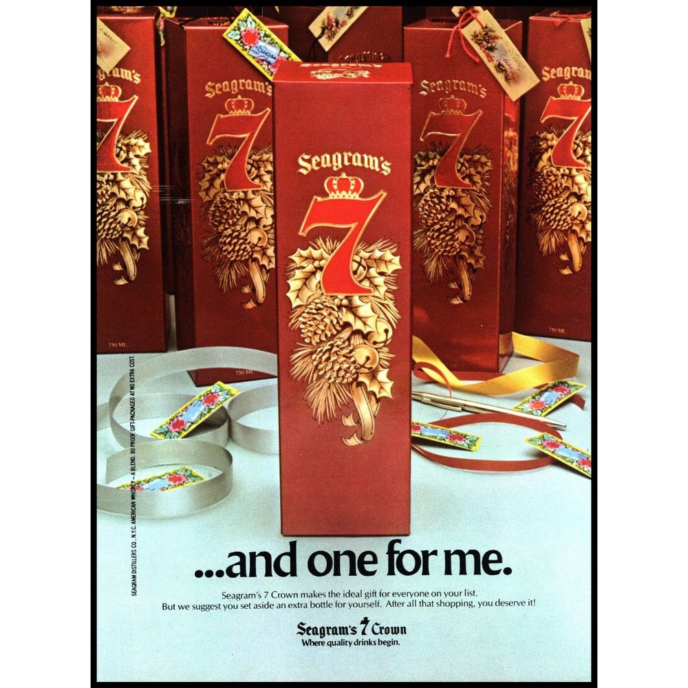 1981 Seagram's 7 Crown Whiskey Vintage Print Ad Christmas Gift Box Red Wall Art
